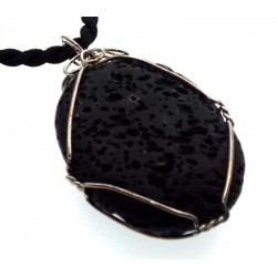 Wired Oval Volcanic Lava Rock Pendant